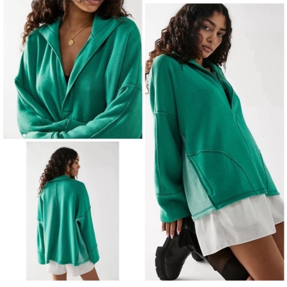 Free People Equinox Pullover Green Bee